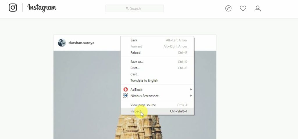 inspect on browser 1024x480 - How to upload photos on Instagram on PC