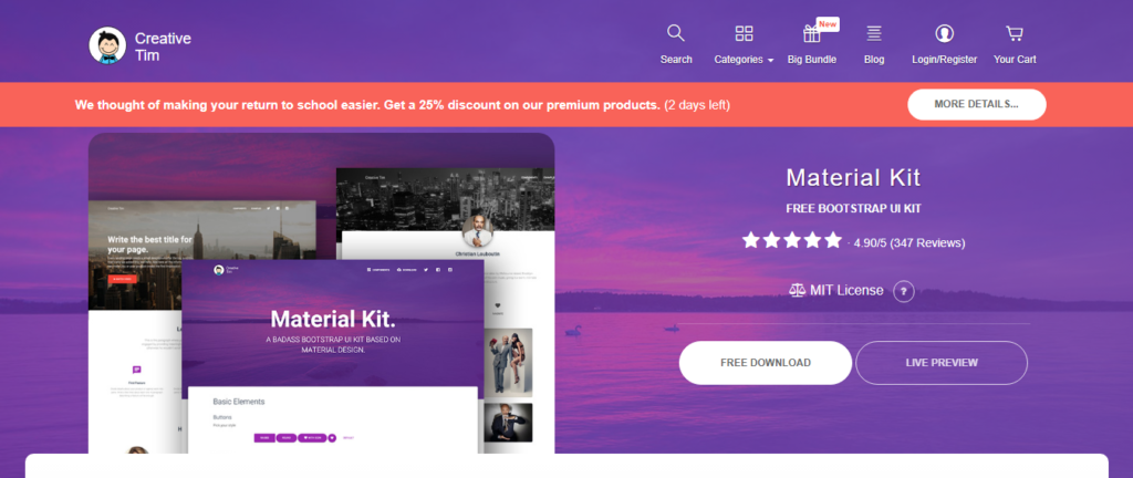 Material Kit 1024x432 - Top 5 Free and Paid Material Designs for Bootstrap