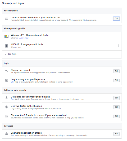 Security and Login Settings. - Facebook security Guide - Be safe on Facebook