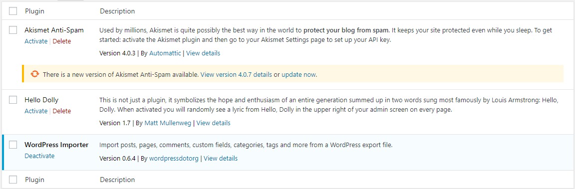 plugin list in dashboard - WordPress Development- Folder Structure